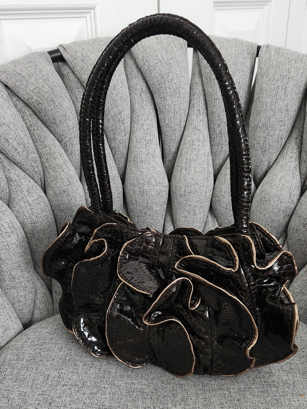 SR SQUARED Mini Bag in Deep Brown with Lattice Trim